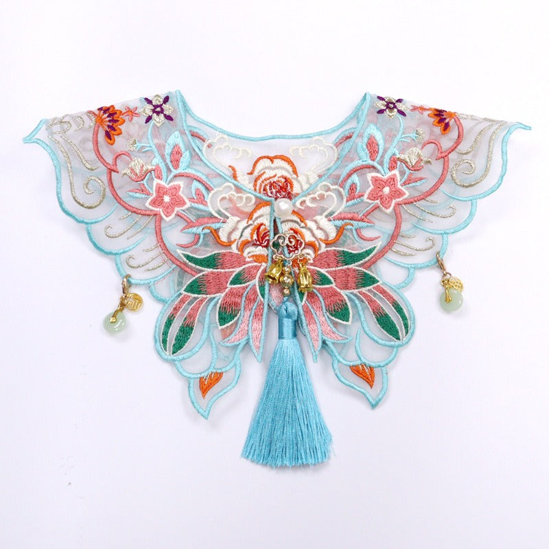 Blue Lotus Embroidered Hanfu Scarf