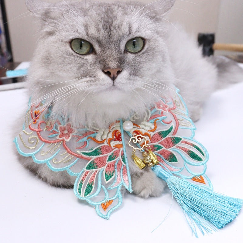 Blue Lotus Embroidered Hanfu Scarf