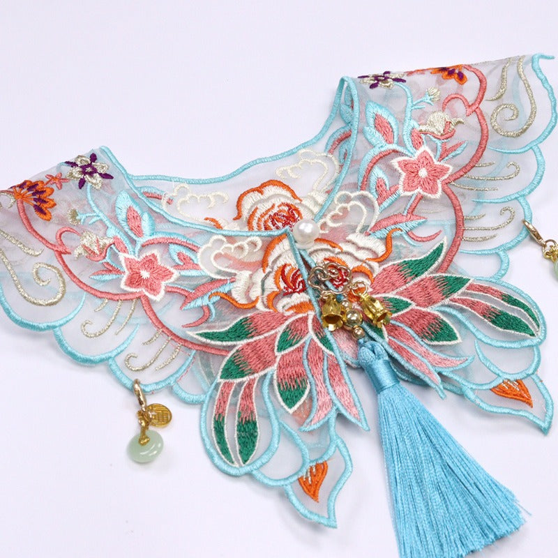 Blue Lotus Embroidered Hanfu Scarf