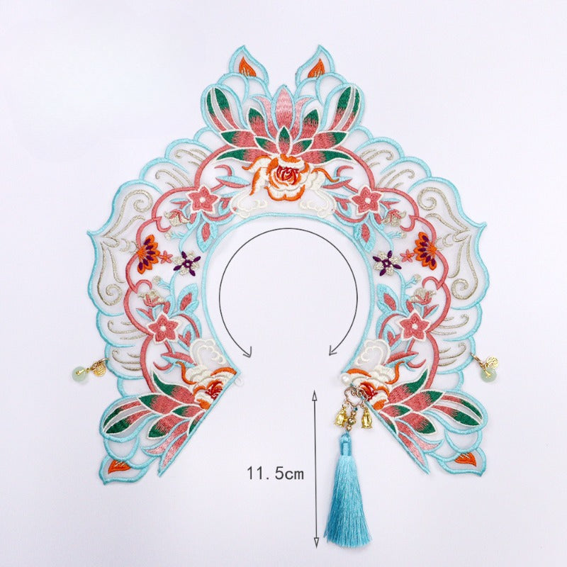 Blue Lotus Embroidered Hanfu Scarf