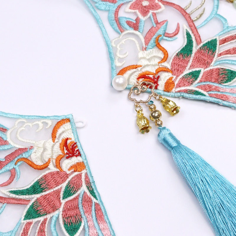 Blue Lotus Embroidered Hanfu Scarf