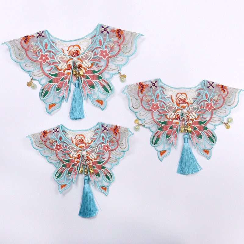 Blue Lotus Embroidered Hanfu Scarf