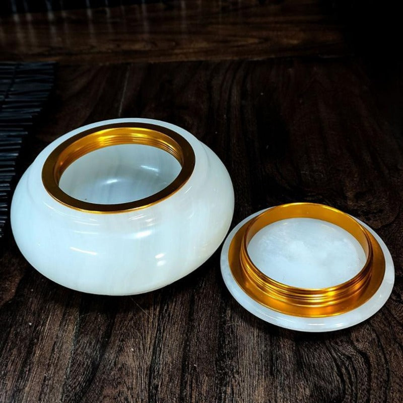 Elegant Natural White Jade Urn