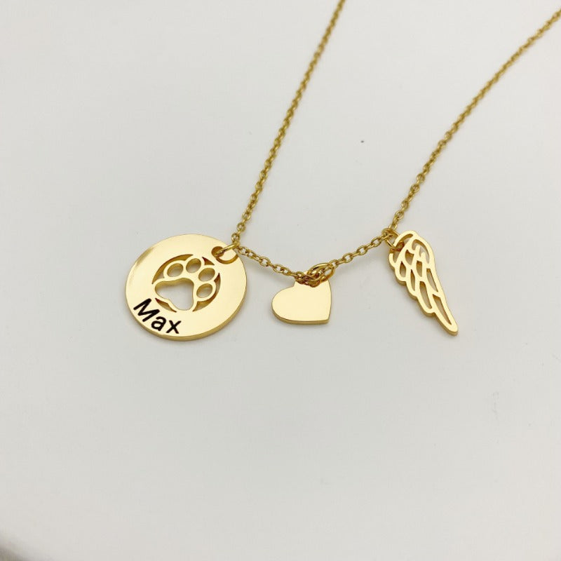 Custom Paw Heart Wing Stainless Steel Necklace