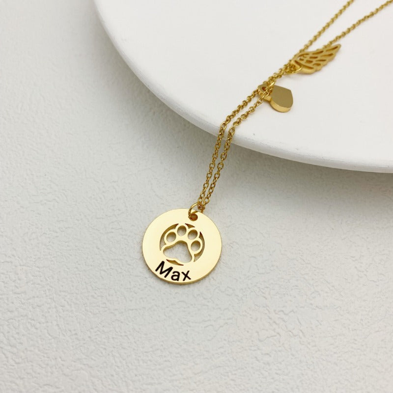 Custom Paw Heart Wing Stainless Steel Necklace