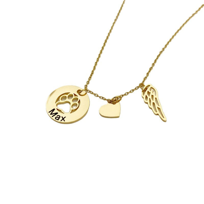 Custom Paw Heart Wing Stainless Steel Necklace
