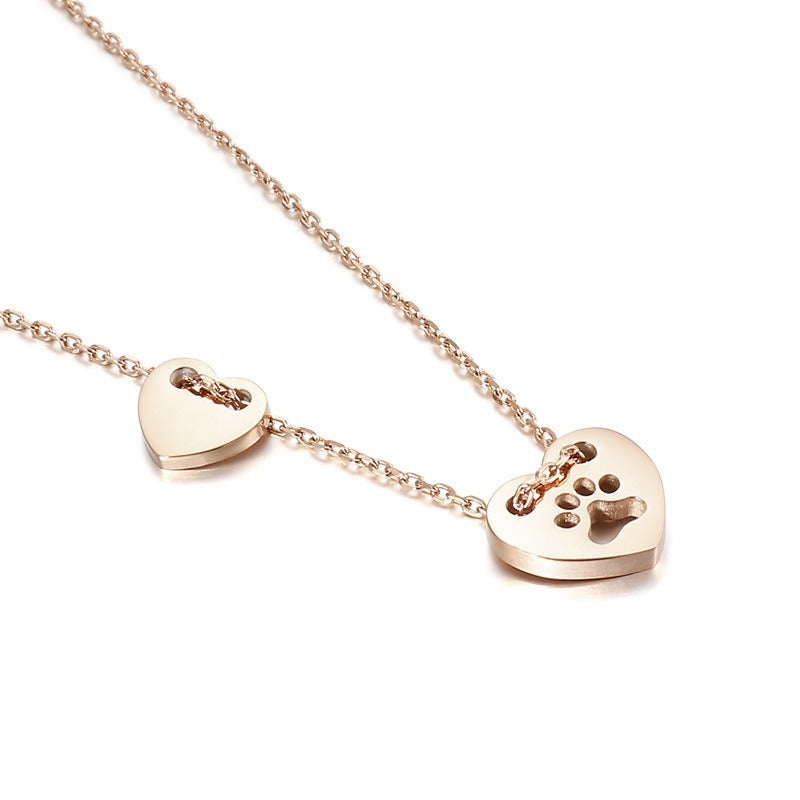 Titanium Cat Footprint Heart Necklace