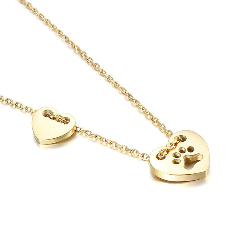 Titanium Cat Footprint Heart Necklace