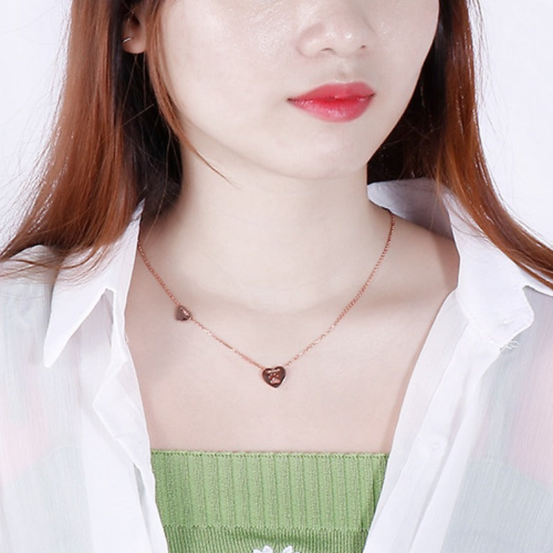 Titanium Cat Footprint Heart Necklace