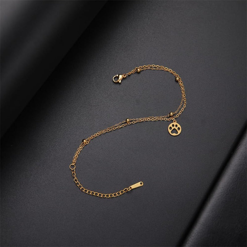Round Paw Print Layered Stainless Steel Anklet