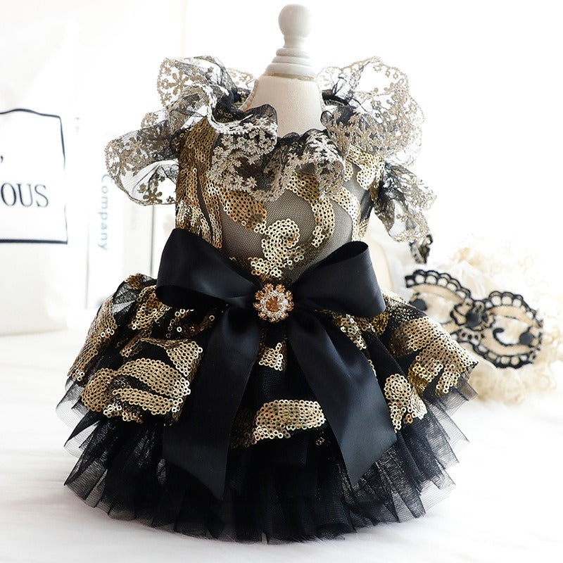 Black & Gold Puppy Princess Dress