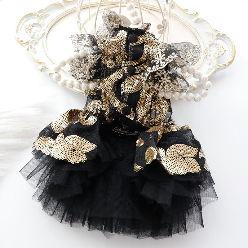 Black & Gold Puppy Princess Dress