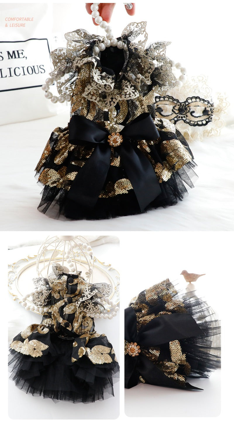 Black & Gold Puppy Princess Dress