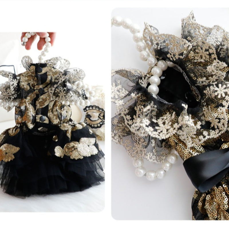 Black & Gold Puppy Princess Dress