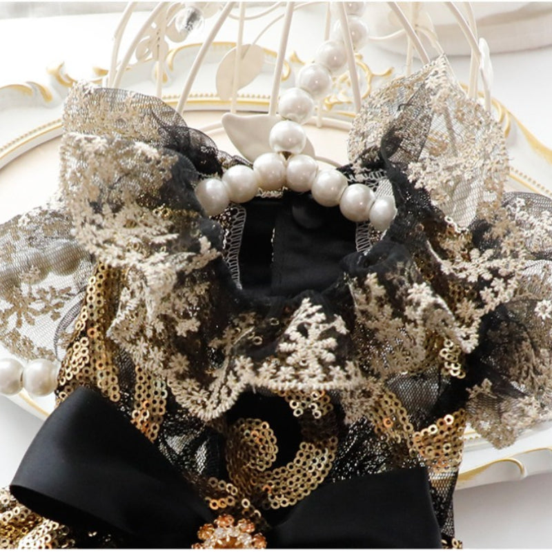 Black & Gold Puppy Princess Dress