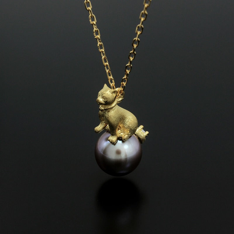 Freshwater Purple Pearl Cute Kitten Necklace
