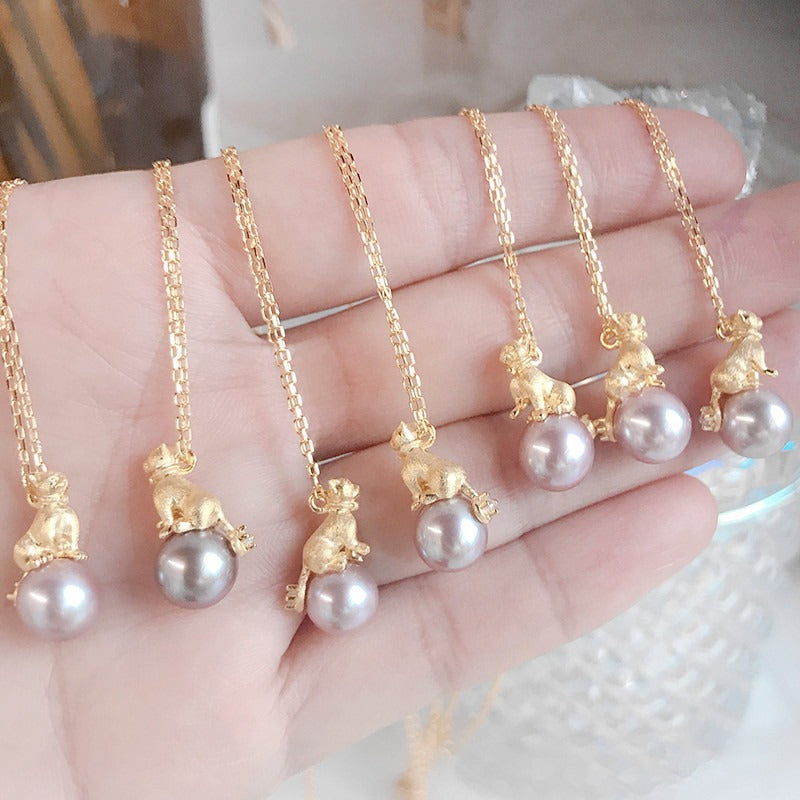 Freshwater Purple Pearl Cute Kitten Necklace