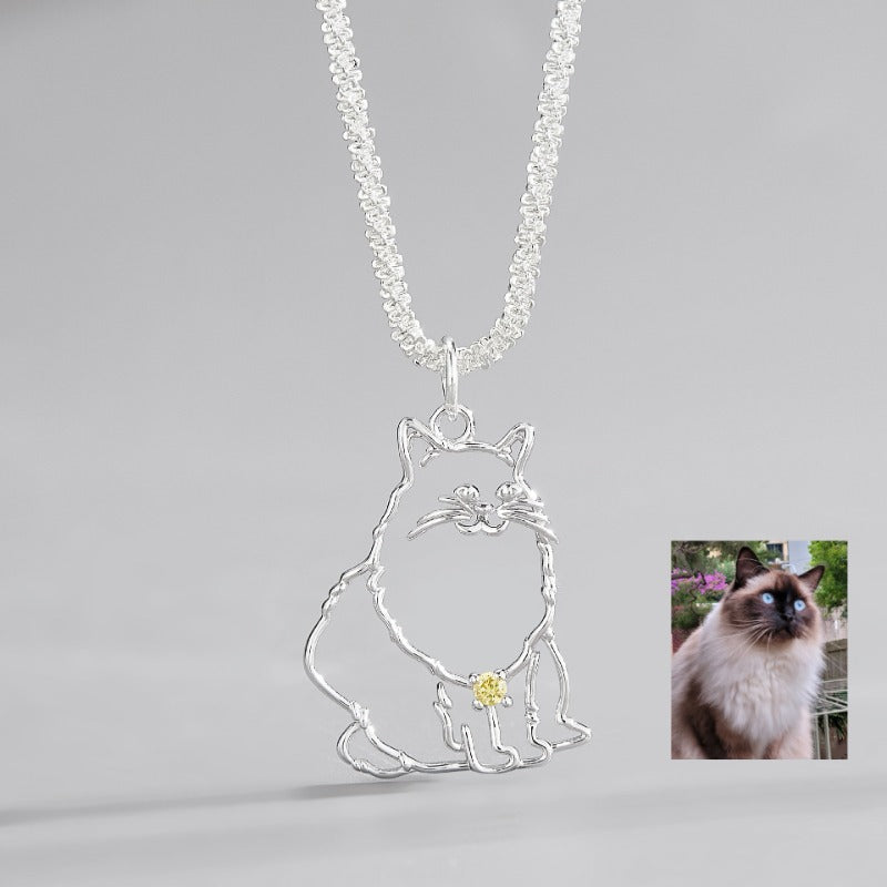 Custom S925 Silver Pet Stick Figure Necklace