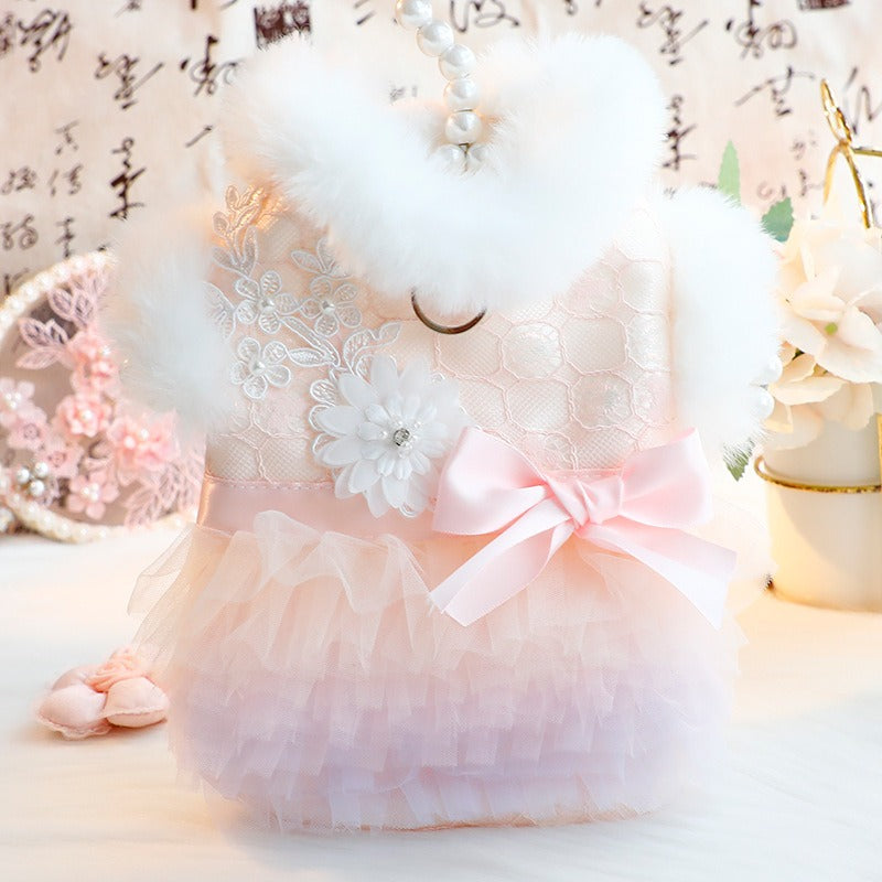 Faux Fur Lace Embroidered Dress