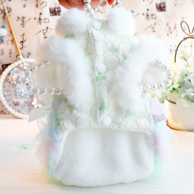 Faux Fur Lace Embroidered Dress