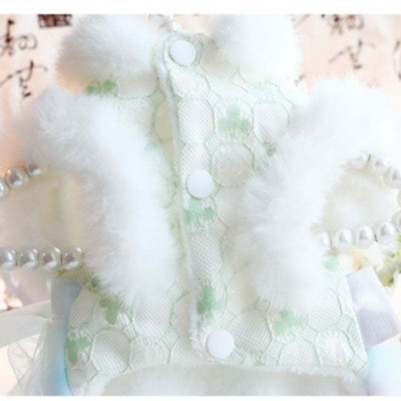 Faux Fur Lace Embroidered Dress