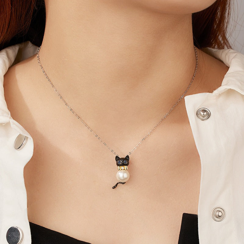 S925 Silver Bowtie Kitten Necklace