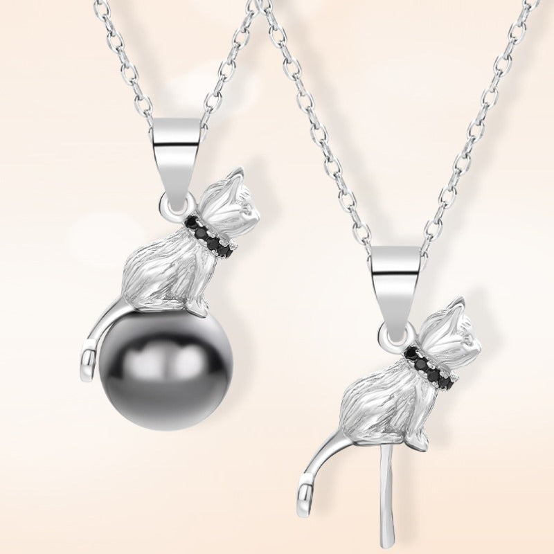 925 Sterling Silver Kitten With Pearl Collarbone Necklace