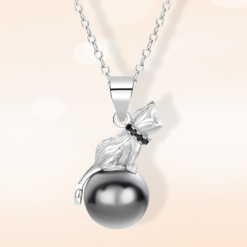 925 Sterling Silver Kitten With Pearl Collarbone Necklace
