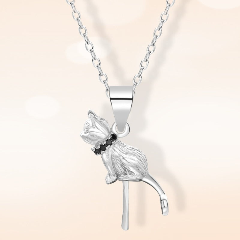 925 Sterling Silver Kitten With Pearl Collarbone Necklace
