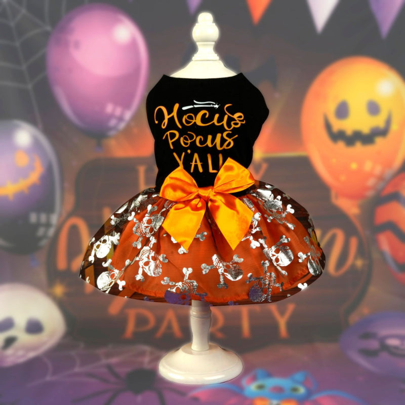 Halloween Skull and Bone Print Dress