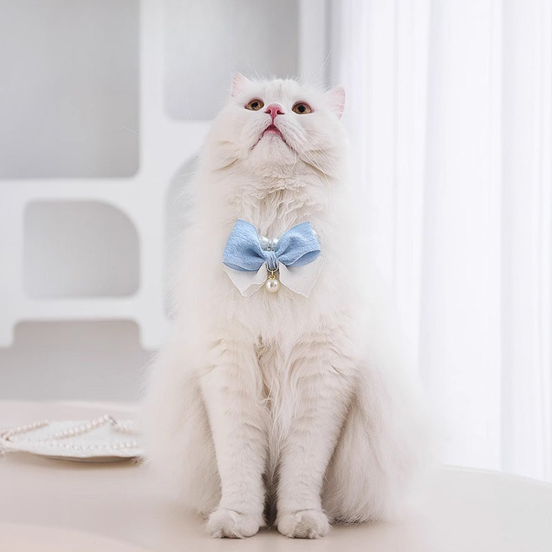 Blue Bowtie Pearl Pet Necklace