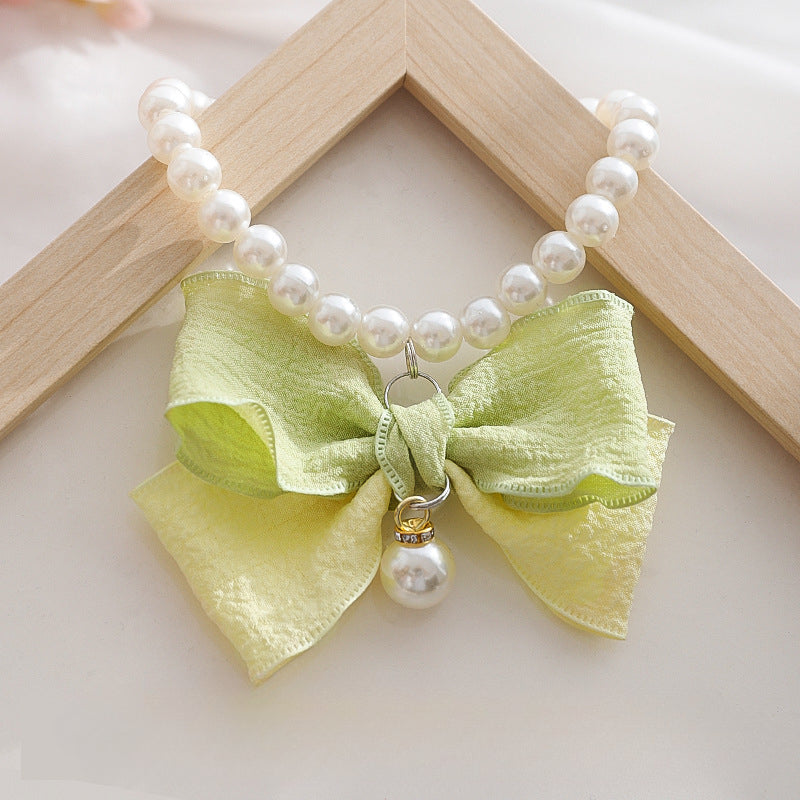 Blue Bowtie Pearl Pet Necklace