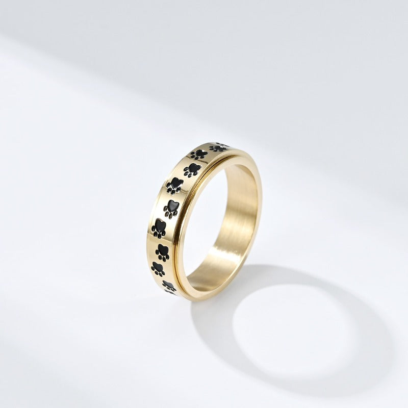 Puppy Palm Print Rotatable Titanium Steel Ring