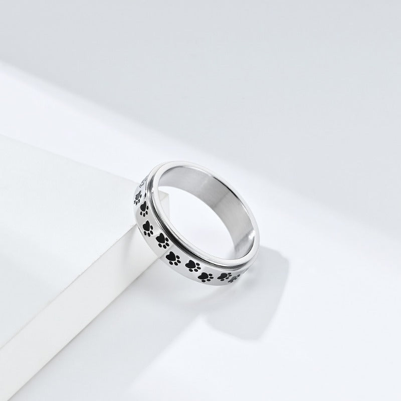 Puppy Palm Print Rotatable Titanium Steel Ring