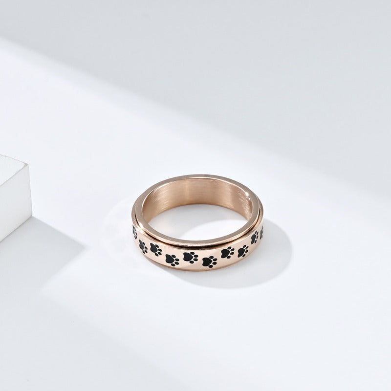 Puppy Palm Print Rotatable Titanium Steel Ring