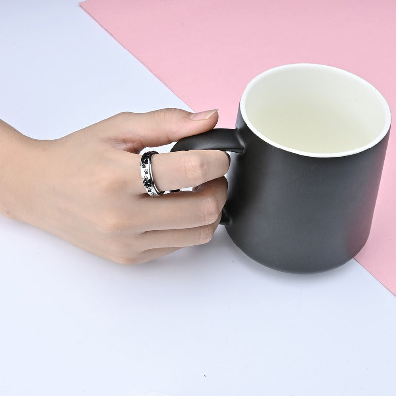 Puppy Palm Print Rotatable Titanium Steel Ring