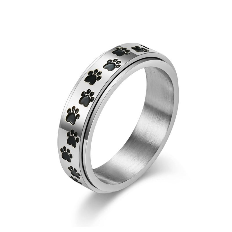 Puppy Palm Print Rotatable Titanium Steel Ring