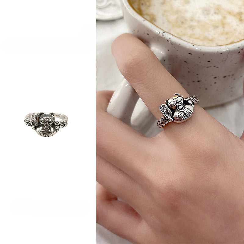Sterling Silver Cat Motif Ring