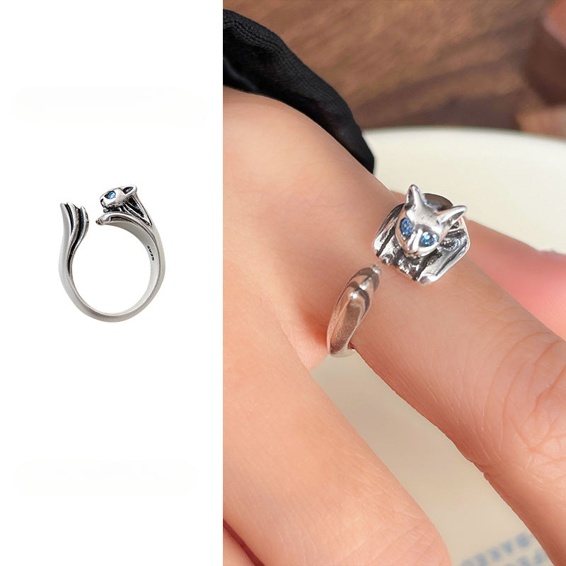 Sterling Silver Cat Motif Ring