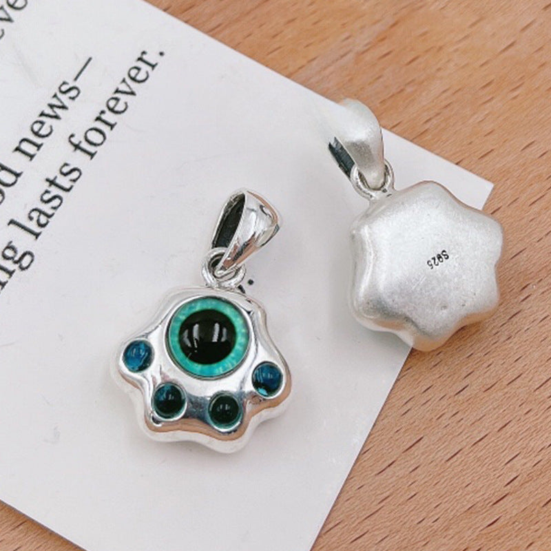 925 Silver Super Cute Cat Print Pendant