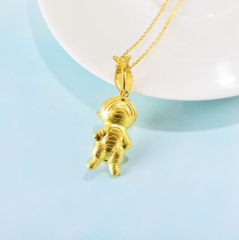 S925 Gold PlatedSterling Silver Kitten & Fish Pendant