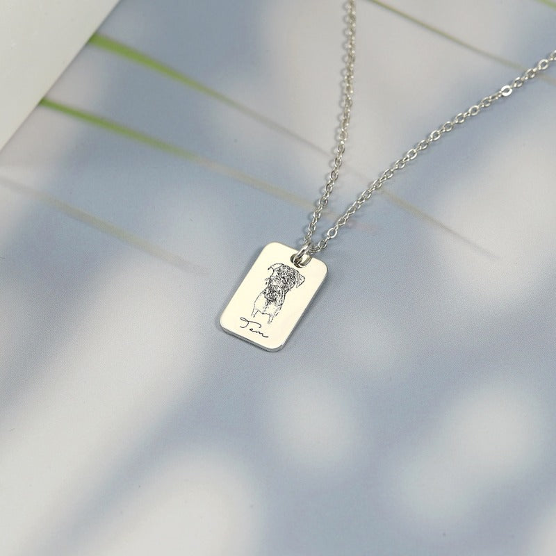 S925 Silver Custom Pet Photo Square Necklace