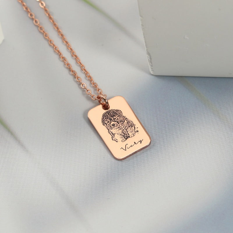S925 Silver Custom Pet Photo Square Necklace