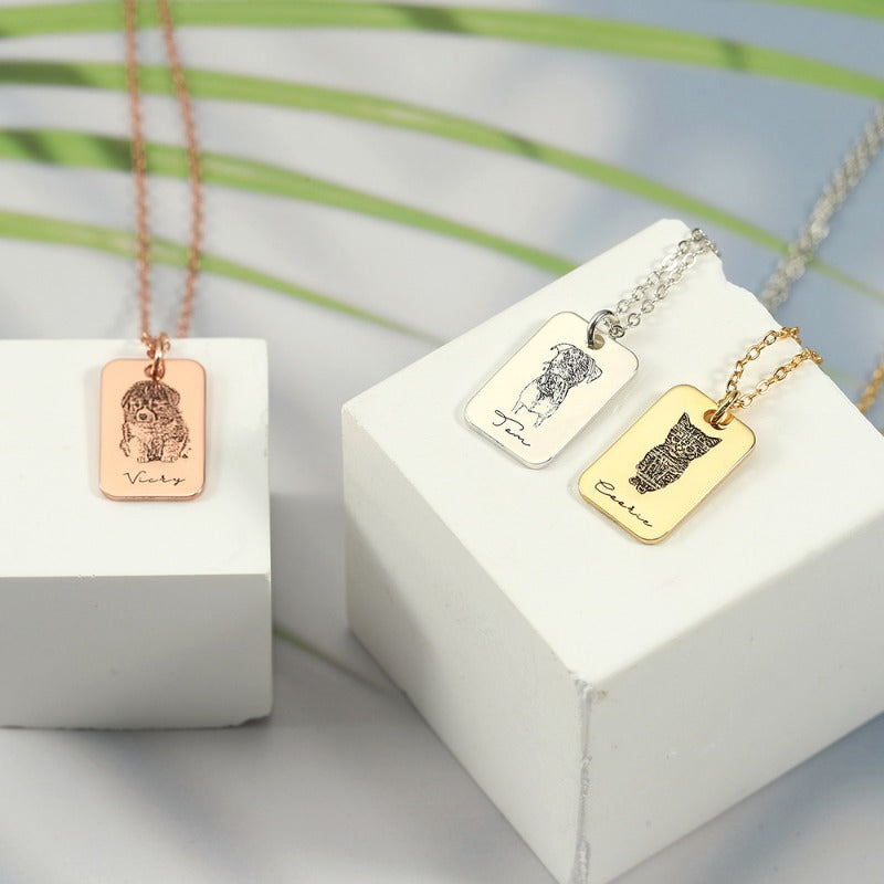 S925 Silver Custom Pet Photo Square Necklace