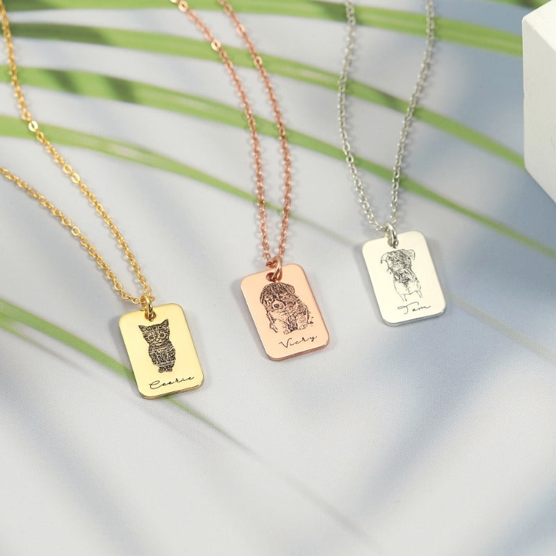 S925 Silver Custom Pet Photo Square Necklace