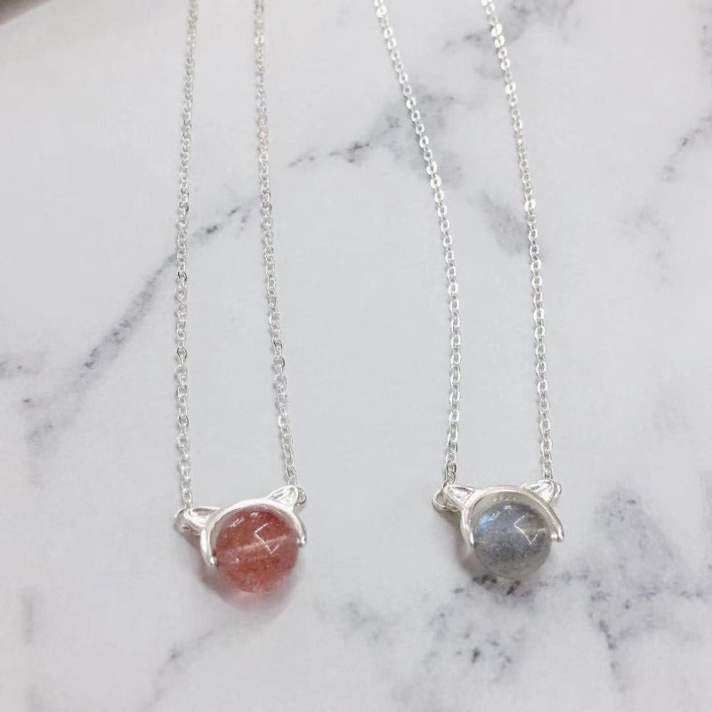 S925 Silver Cat Crystal Necklace