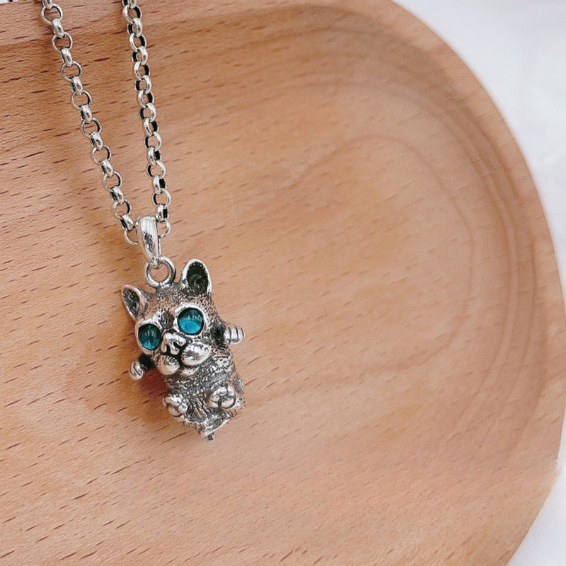 S925 Silver & Gemstone Cute Bulldog Pendant