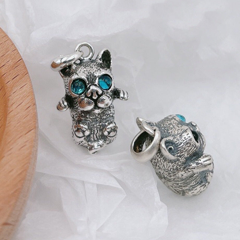 S925 Silver & Gemstone Cute Bulldog Pendant