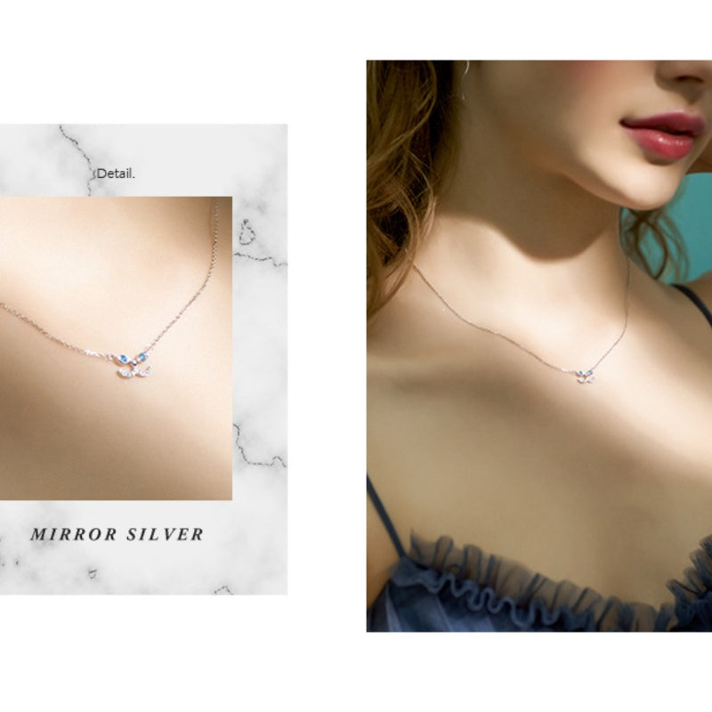 Silver Plated Cat Blue Eyes Necklace