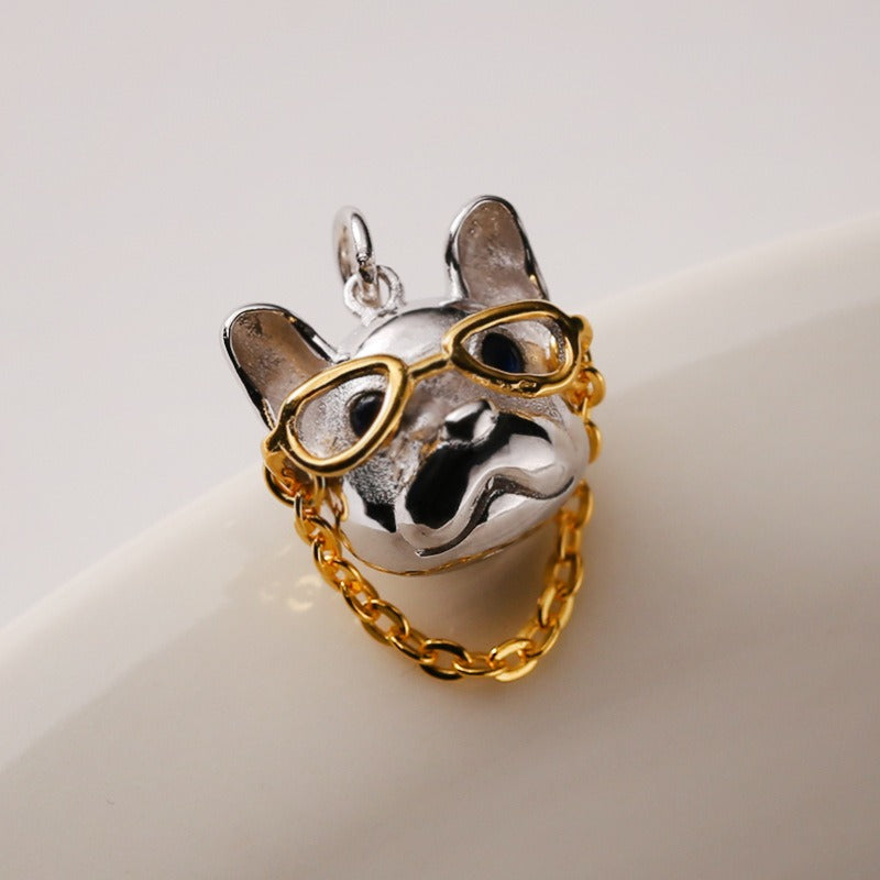 S925 Sterling Silver Eyeglasses Dog Pendant